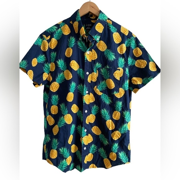 NWT J. Crew Factory Slim Pineapple Flex Short Sleeve Button Down Shirt - Small - Picture 1 of 8